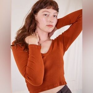 Big Bud Press Burnt Terracotta Ribbed Long Sleeve V-Neck